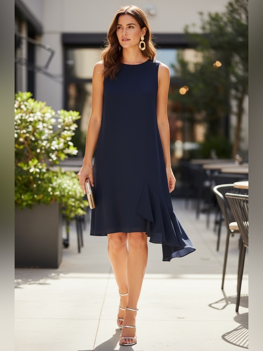 Diane von Furstenberg Navy Asymmetric Drape Shift Dress Sz 2 Crepe Minimalist - Picture 1 of 8